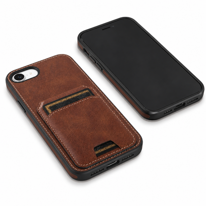 Brown iPhone 17e and 16e wallet case with card storage back view – buy iPhone cases online Canada