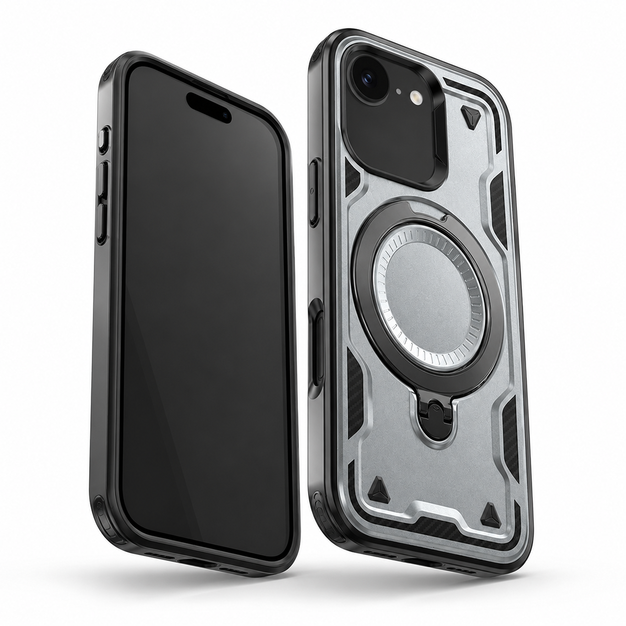 Apple iPhone 17e and 16e grey Sparta Ring Case angled view – smartphone accessories Canada