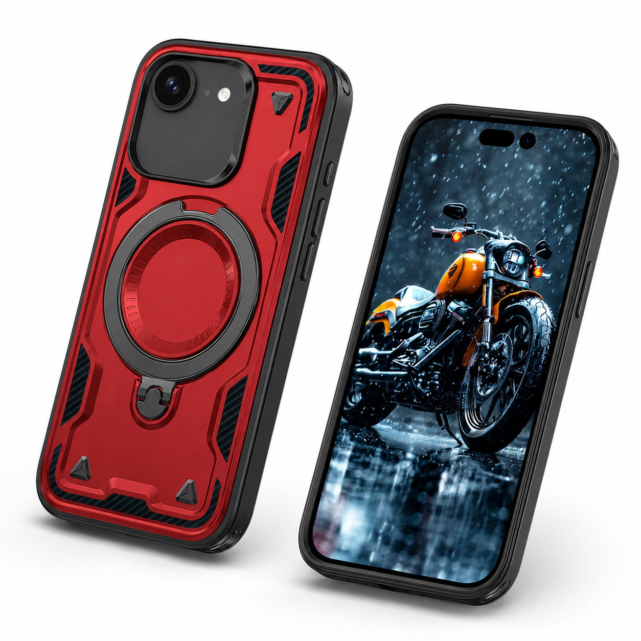 Apple iPhone 17e and 16e red Sparta Case angled view – durable phone cases Canada