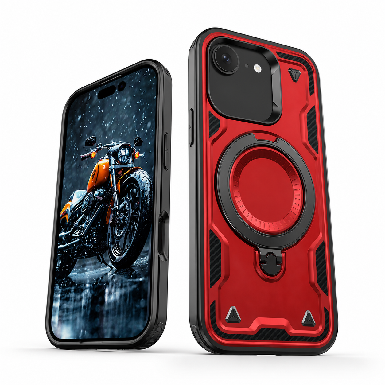 Red MagSafe ring cover with raised camera protection – rugged phone case for drops protection
