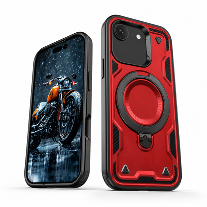 Red MagSafe ring cover with raised camera protection – rugged phone case for drops protection
