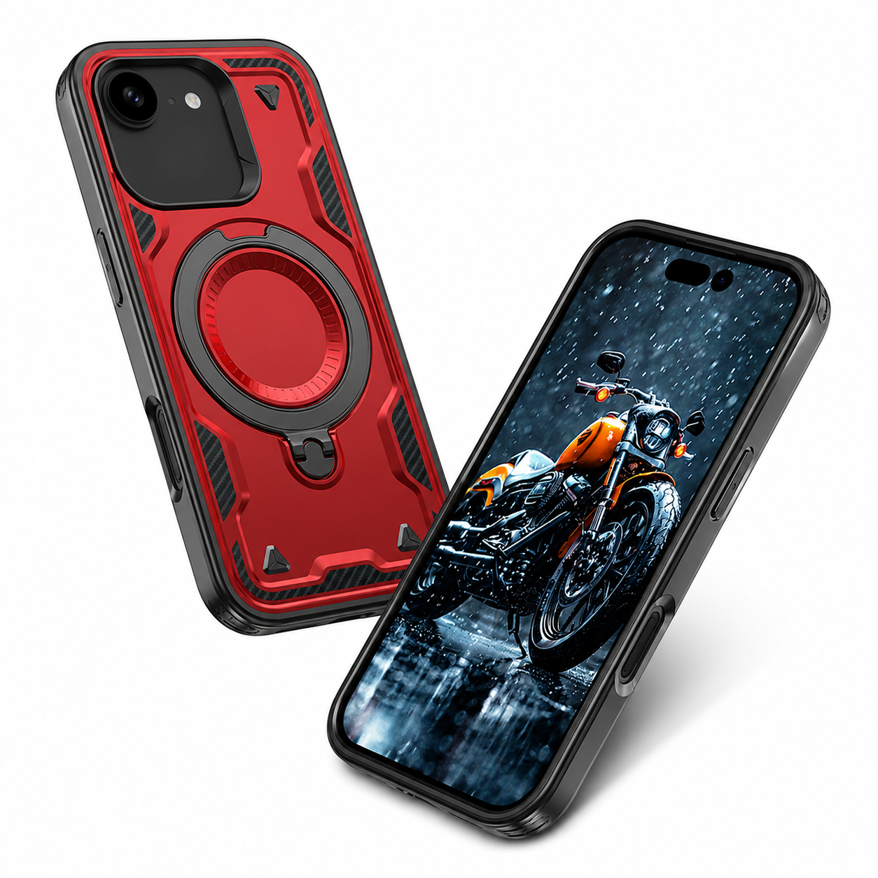 Red iPhone 17e and 16e MagSafe ring protective cover back view – buy mobile covers online Canada