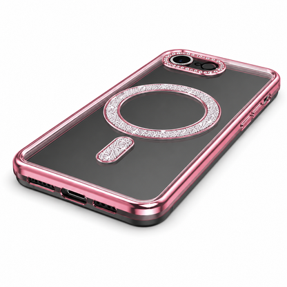 Rose gold iPhone 17e and 16e glitter MagSafe cover back view – buy mobile covers online Canada