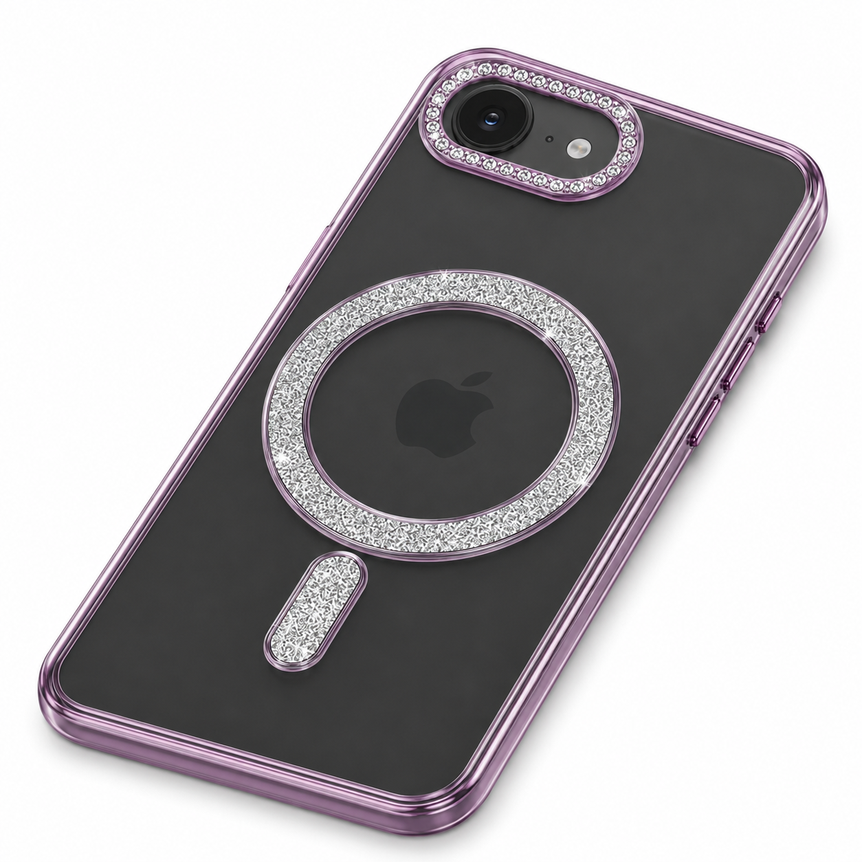 Purple iPhone 17e and 16e glitter MagSafe protective cover back view – buy iPhone cases online Canada