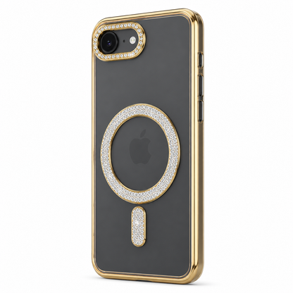 Apple iPhone 17e and 16e gold glitter case angled view – smartphone accessories Canada