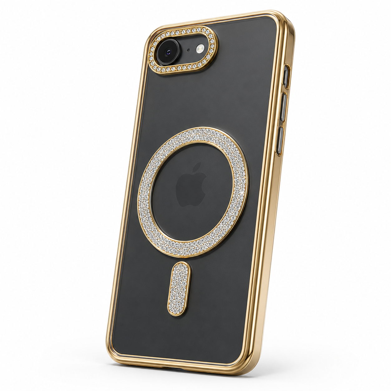 Gold iPhone 17e and 16e glitter MagSafe protective cover back view – buy mobile covers online Canada