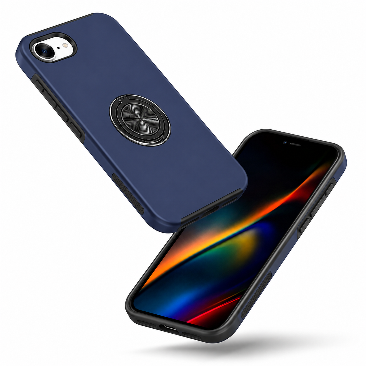 Navy iPhone 17e / 16e ring holder case – top phone covers for protection
