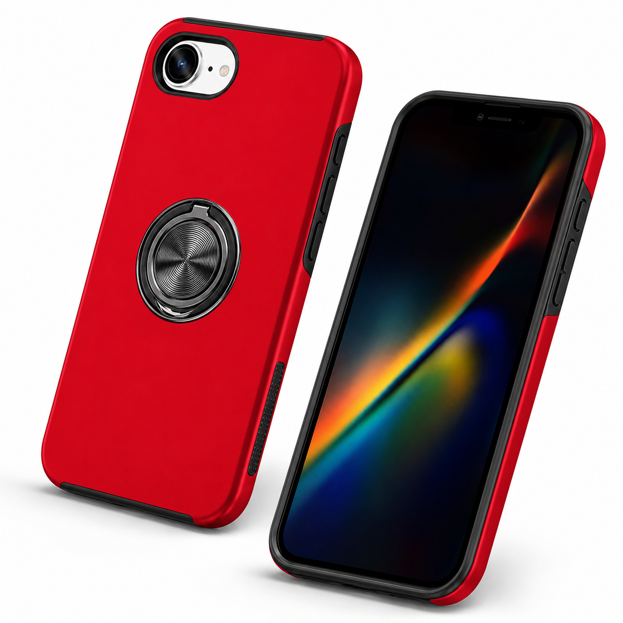 Red swirl iPhone 17e / 16e case with invisible ring holder – cheap iPhone cases with good quality