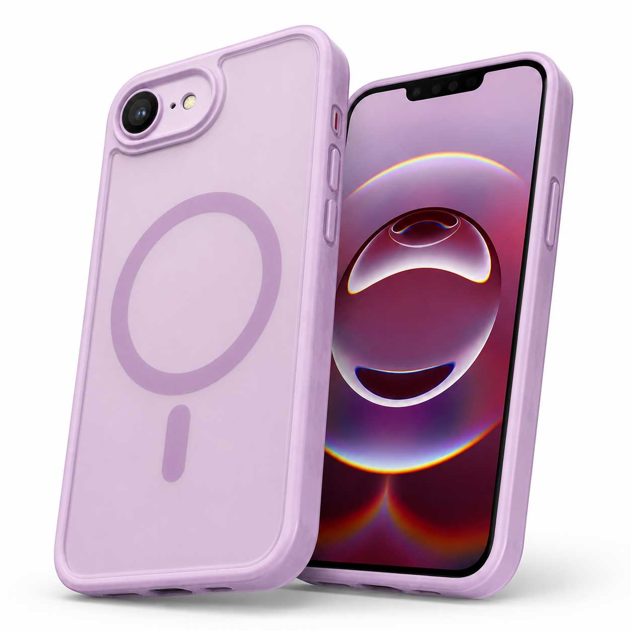 Light purple MagSafe phone cover with soft rubberized finish