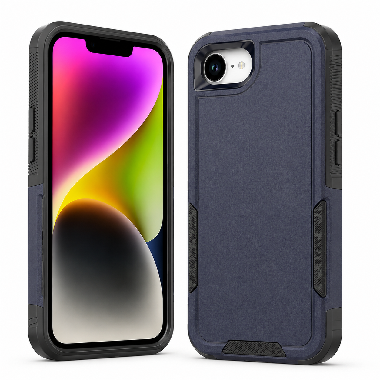 Navy slim protective case with raised camera and screen edges
