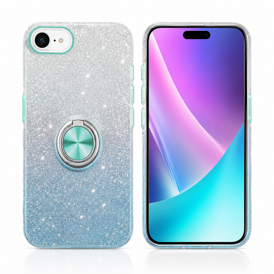 Blue and Silver 3-in-1 Glitter Ring Case for Apple iPhone 17e and 16e