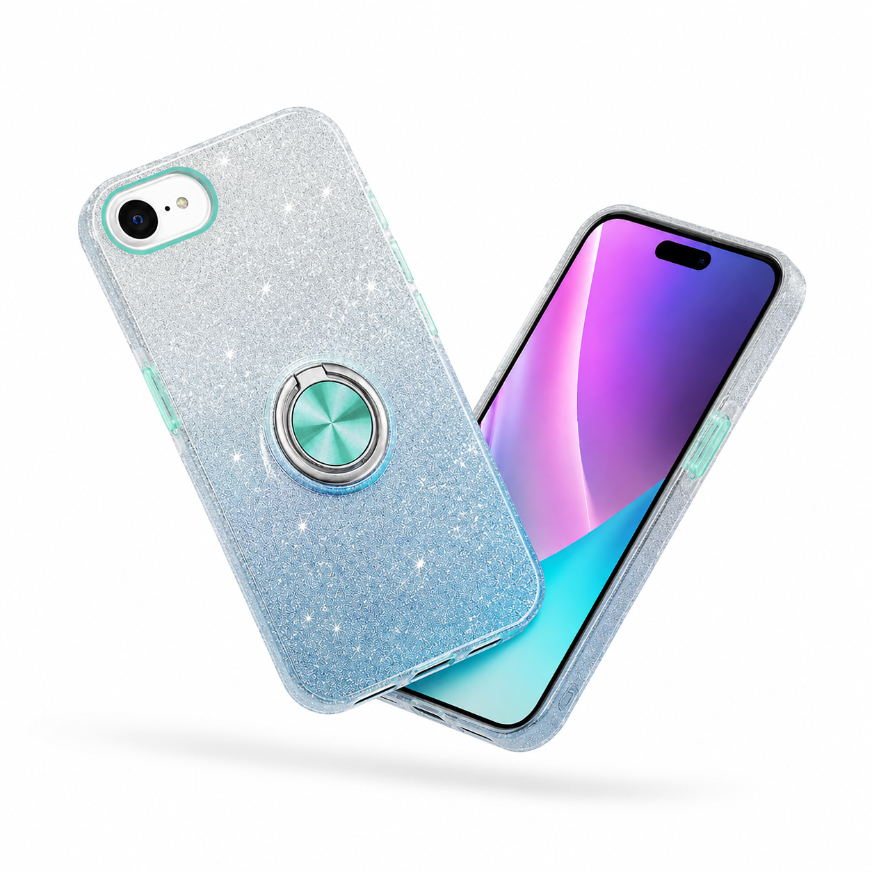 Blue and Silver 3-in-1 Glitter Ring Case for Apple iPhone 17e and 16e