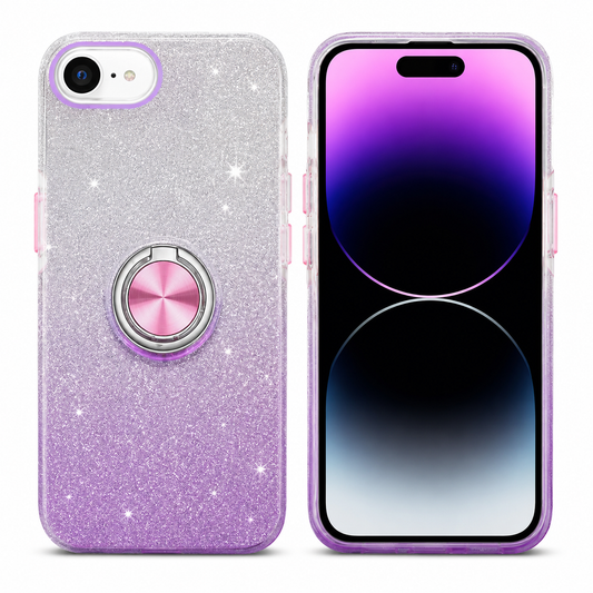 Purple and Silver 3-in-1 Glitter Ring Case for Apple iPhone 17e and 16e
