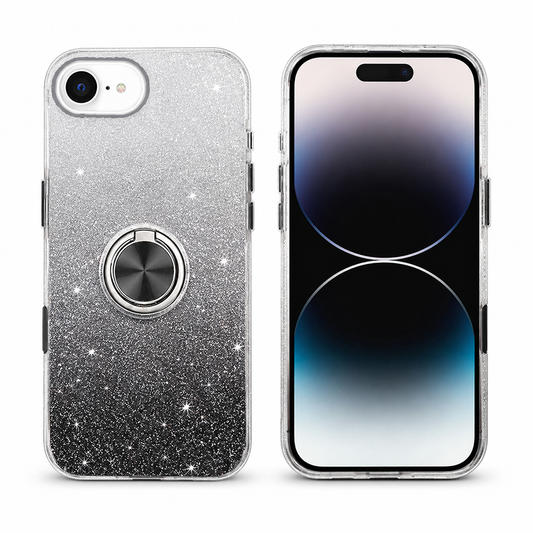 Black and Silver 3-in-1 Glitter Ring Case for Apple iPhone 17e and 16e