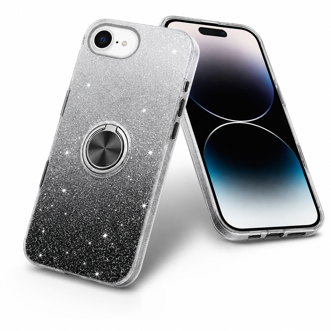 Black Silver 3-in-1 iPhone cover with camera protection and ring holder