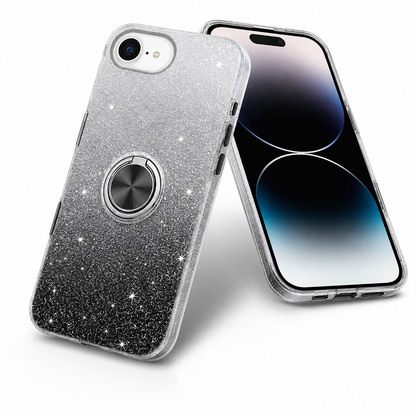 Black Silver 3-in-1 iPhone cover with camera protection and ring holder