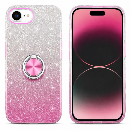 Pink and Silver 3-in-1 Glitter Ring Case for Apple iPhone 17e and 16e