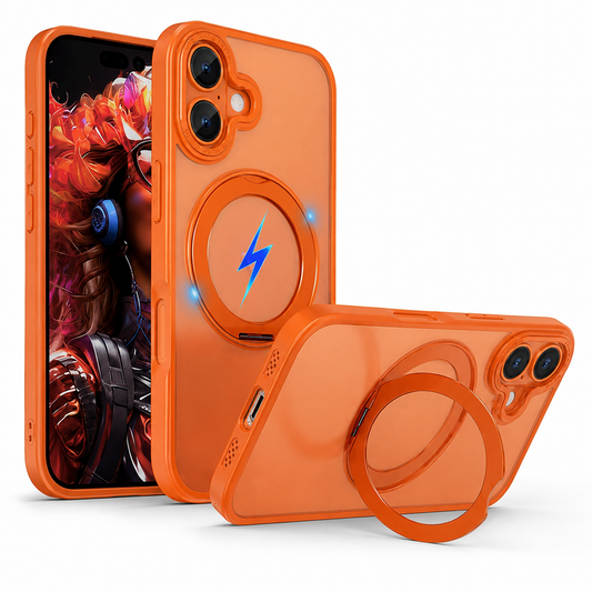 Orange MagSafe Tilt Ring Stand Case for Apple iPhone 17, Shockproof Phone Case, Protective Mobile Cover, Magnetic Case