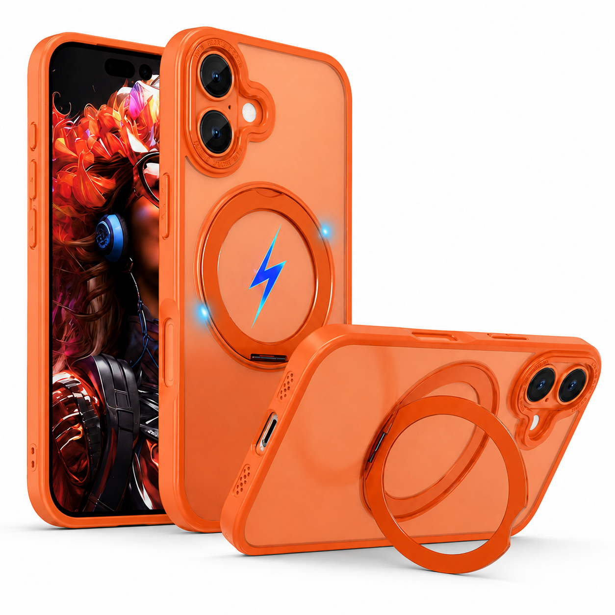 MagSafe Tilt Stand Phone Case for Apple iPhone 17, Shockproof Case, Slim Protective Cover, Orange Mobile Case