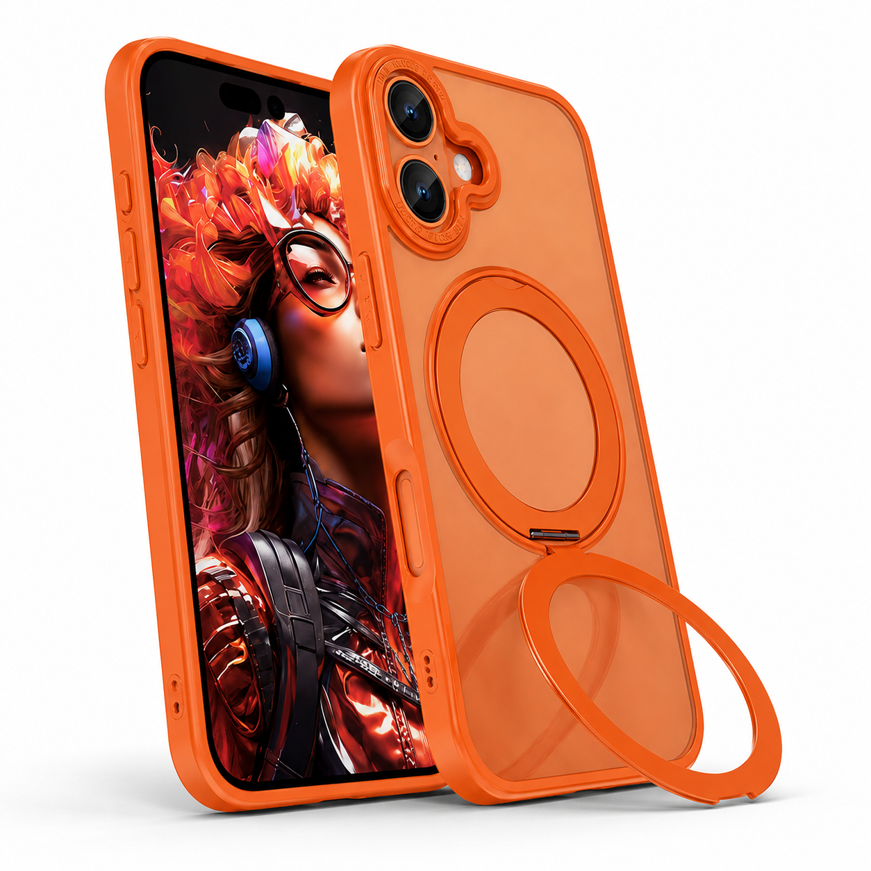 Premium Apple iPhone 17 MagSafe Case, Orange Phone Cover, Ring Stand Case, Wireless Charging Compatible Case