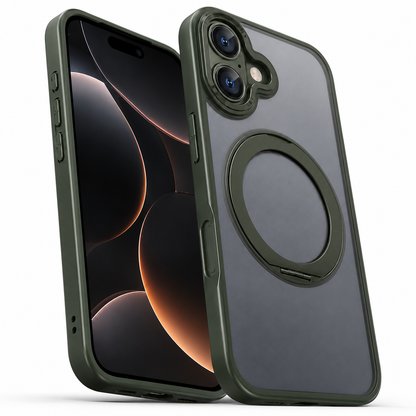 Military Grade Green iPhone 17 Phone Cover with MagSafe Magnetic Ring and Kickstand