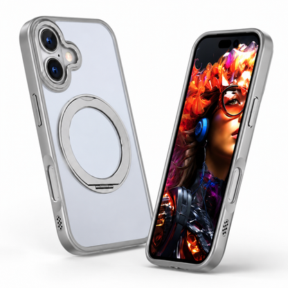 Premium Apple iPhone 17 Protective MagSafe Case with kickstand ring, shockproof bumper, wireless charging support, and grey protective cover.