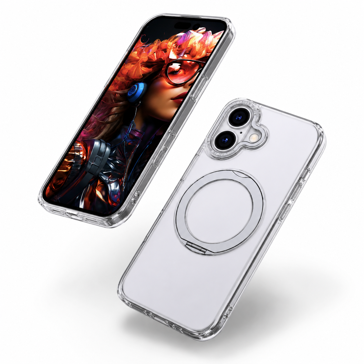 Apple iPhone 16 Silver Magnetic Phone Cover with Tilt Ring Stand