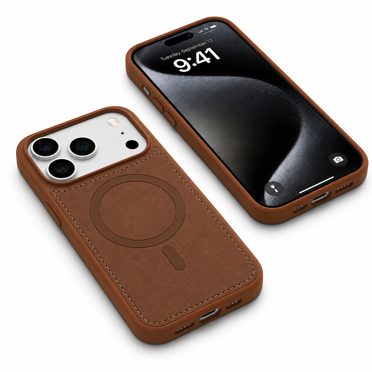 Brown Leather Texture iPhone 18 Pro Max Case MagSafe Compatible Phone Cover