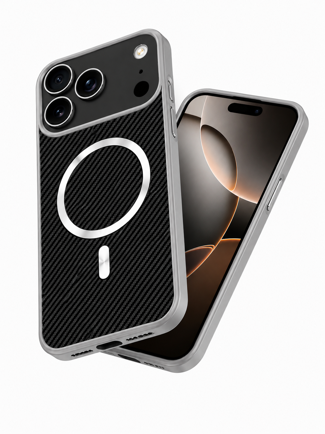 iPhone 18 Pro Max Carbon Fiber Phone Case Grey MagSafe Compatible Cover