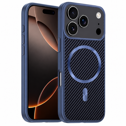 Carbon Fiber MagSafe Protective Case for Apple iPhone 17 Pro Max Blue Shockproof Phone Case