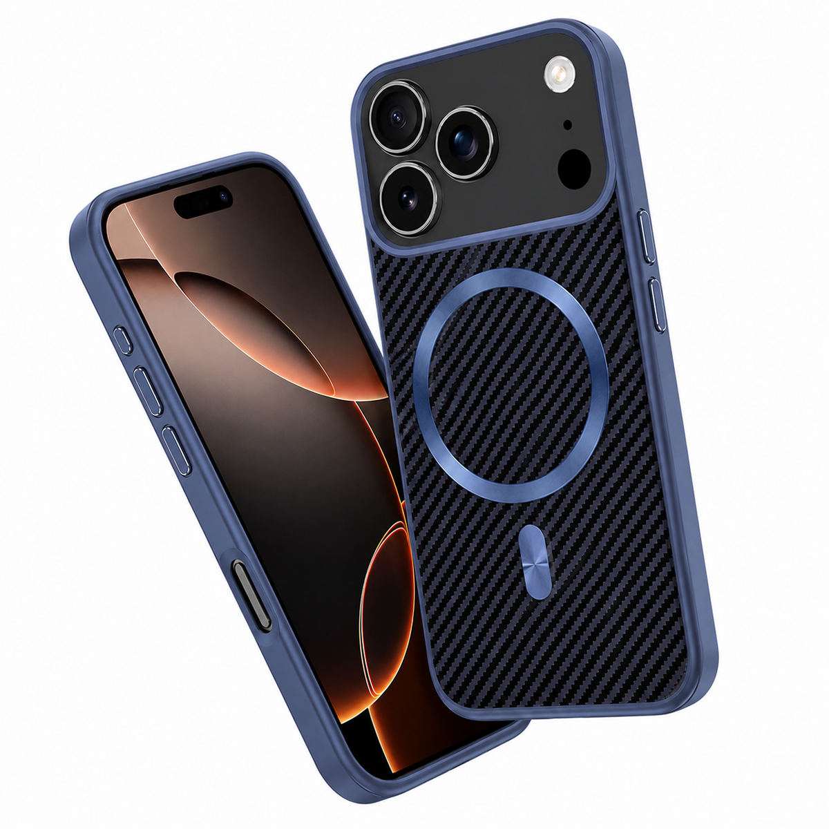 Apple iPhone 18 Pro Max Carbon Fiber Phone Cover Drop Protection Case Blue