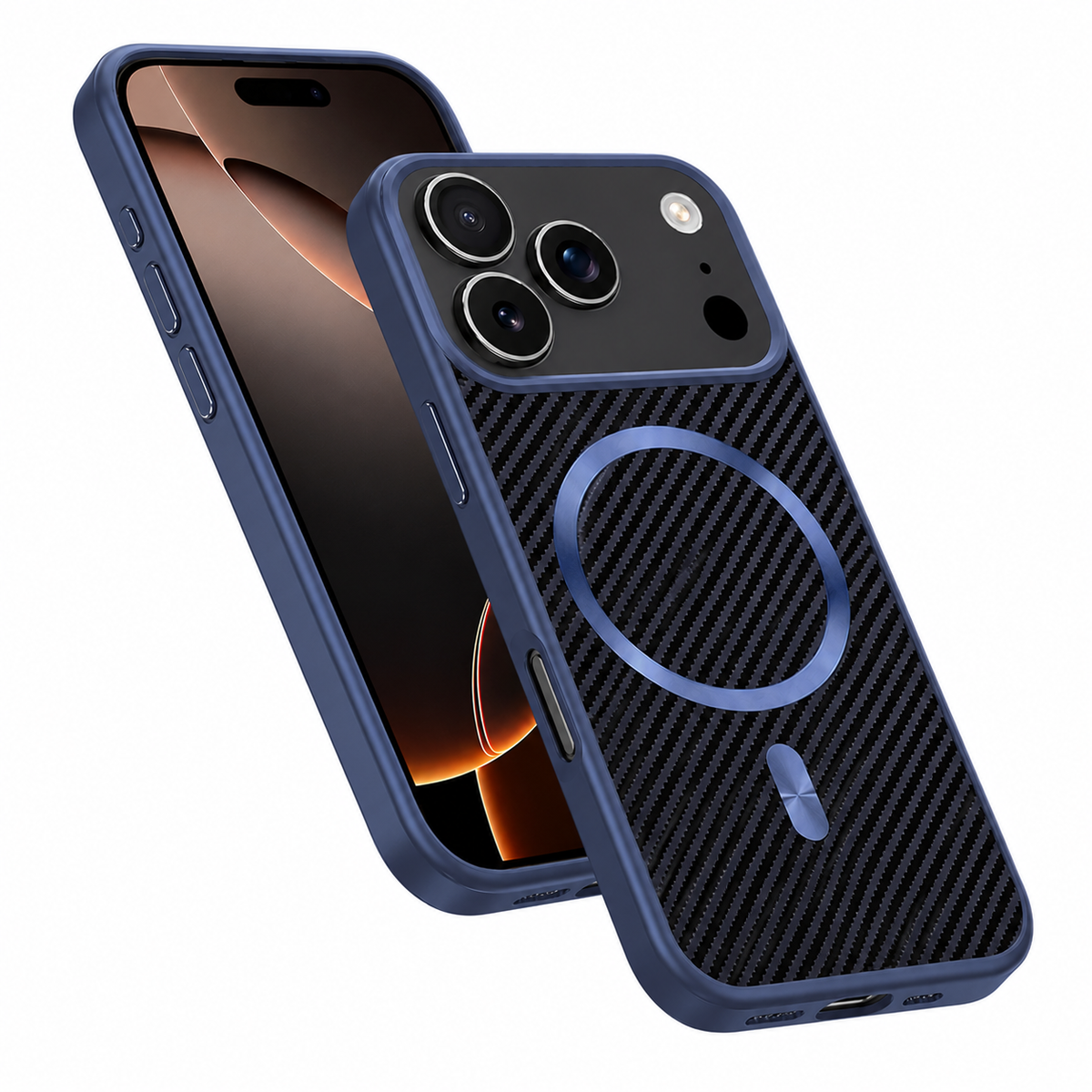 Blue Carbon Fiber iPhone 18 Pro Max Case MagSafe Compatible Protective Mobile Cover