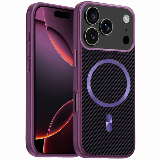 Purple Carbon Fiber MagSafe Protective Case for Apple iPhone 17 Pro Max Front View