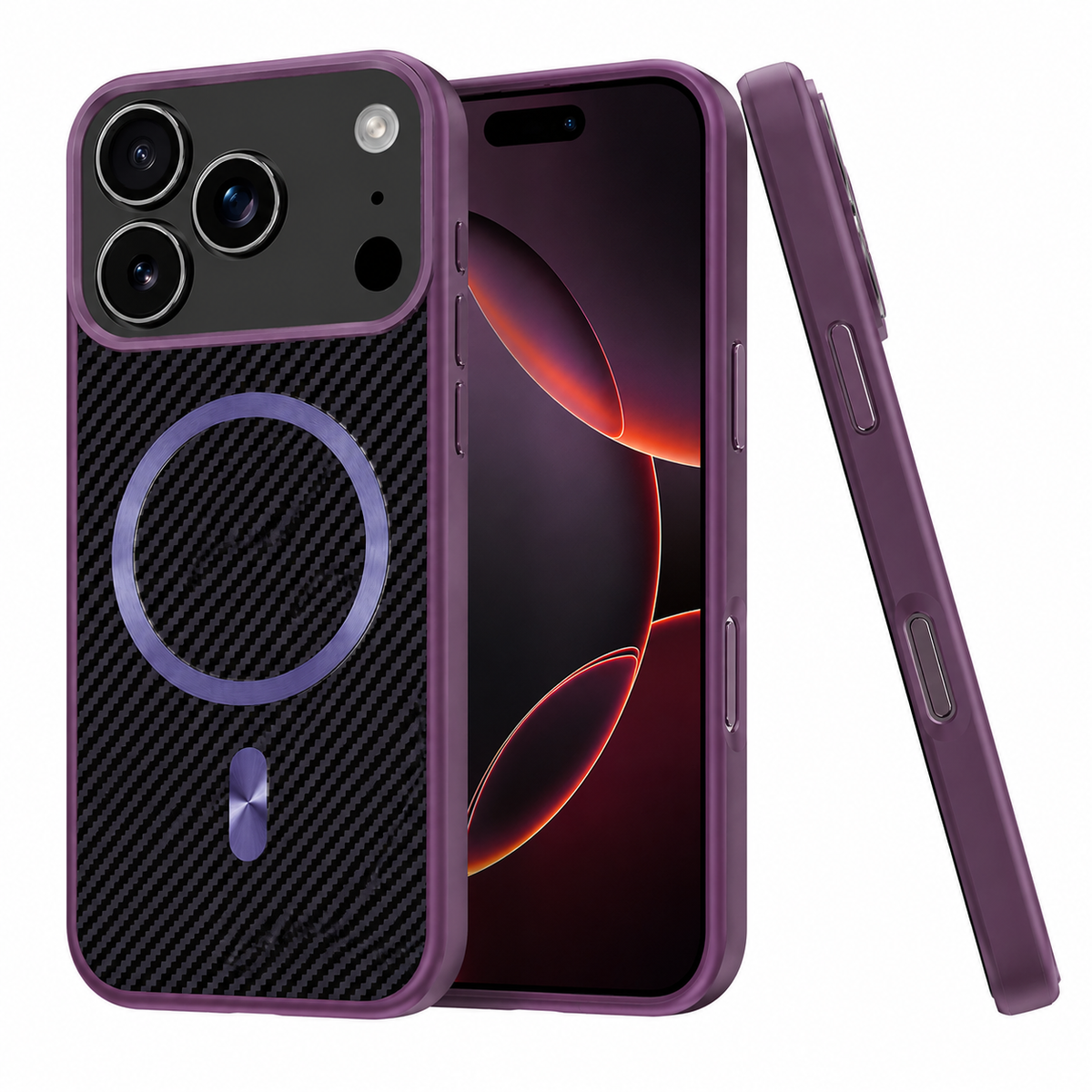Shockproof Purple iPhone 18 Pro Max Carbon Fiber Protective Mobile Cover