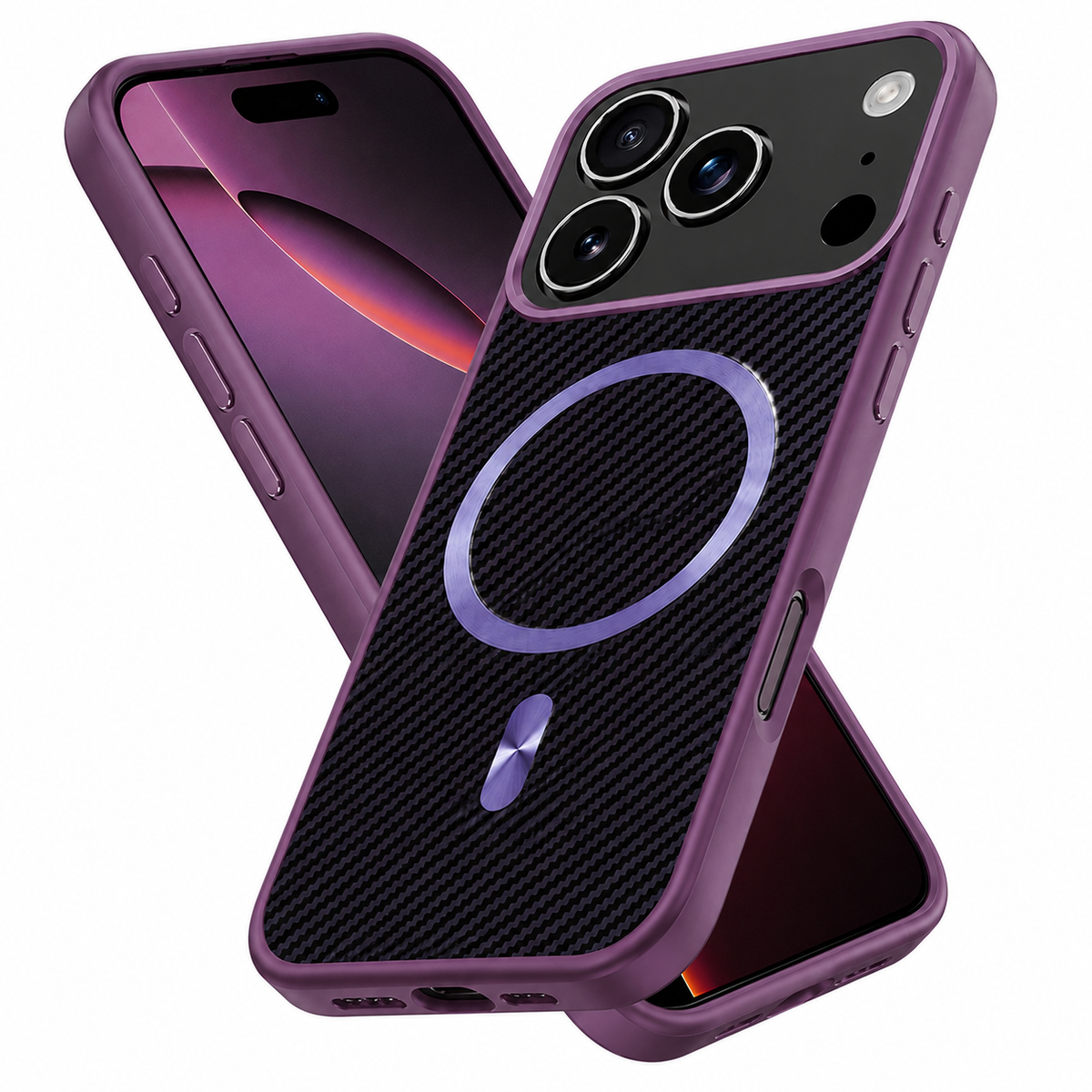 Apple iPhone 18 Pro Max Purple Carbon Fiber Phone Case with MagSafe Compatibility