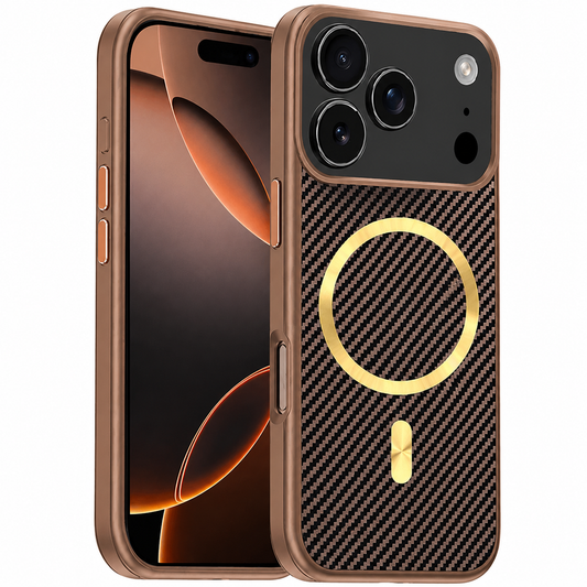 Brown Carbon Fiber MagSafe Protective Case for Apple iPhone 17 Pro
