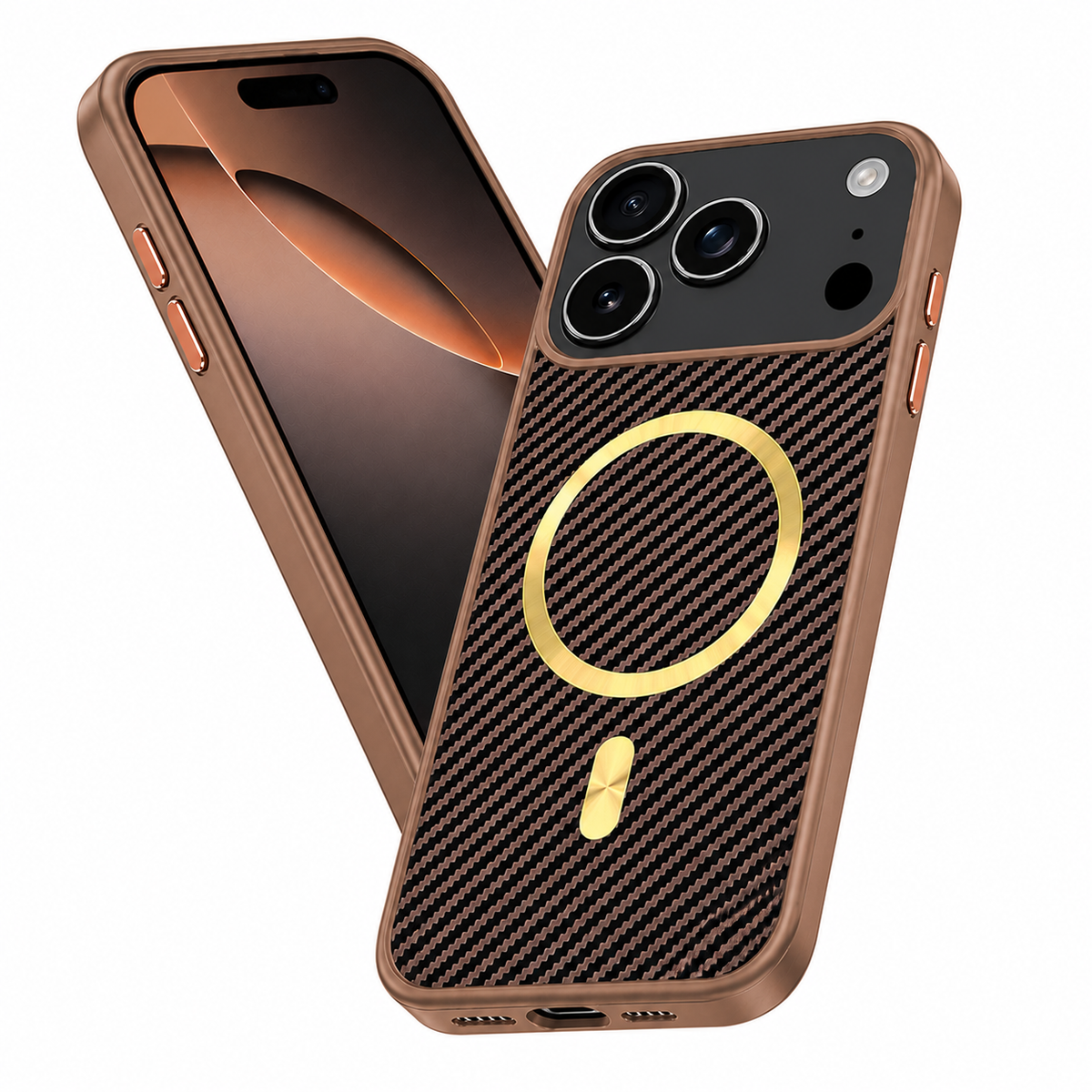 iPhone 18 Pro Max Brown Carbon Fiber Phone Case with MagSafe Compatibility