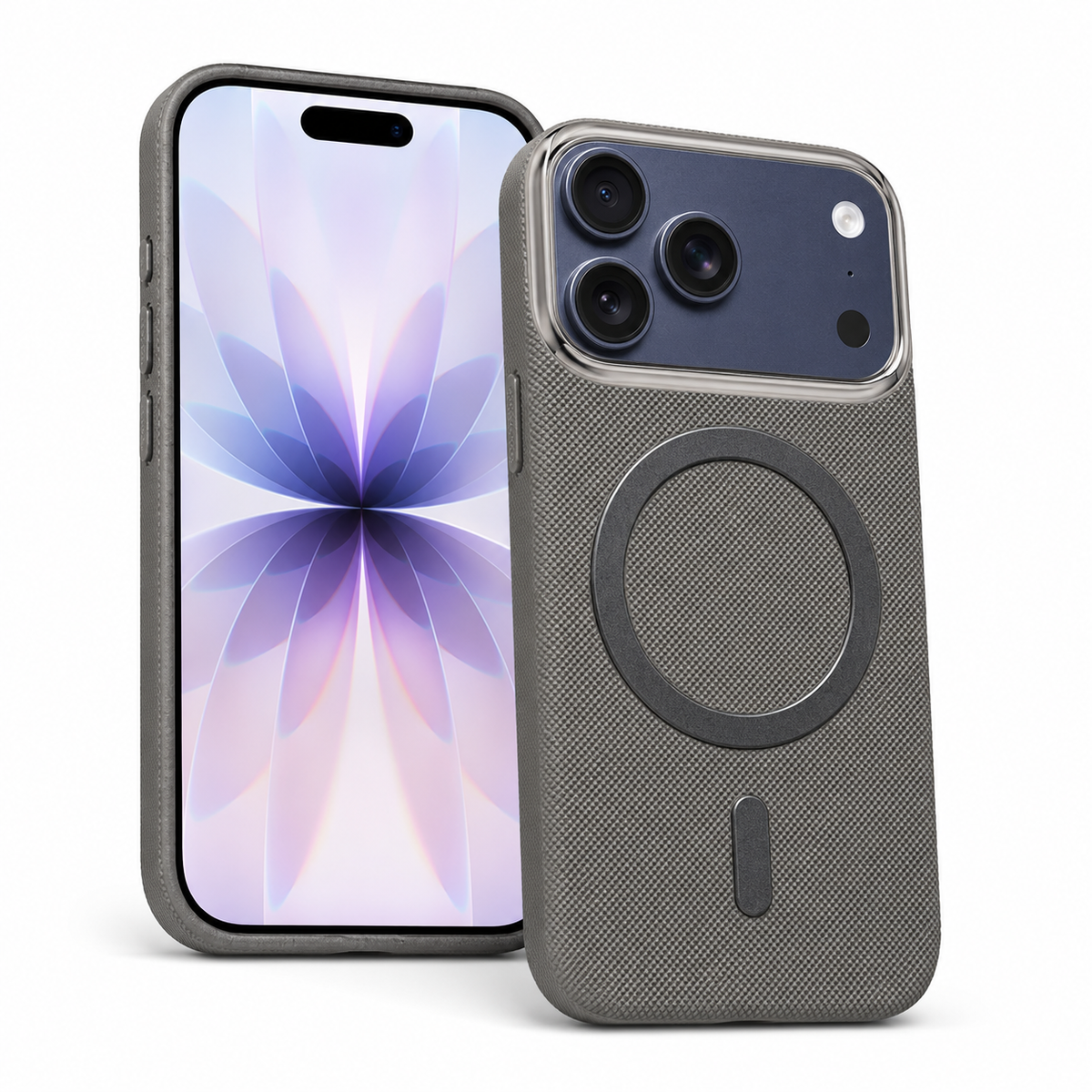 Grey MagSafe Fabric Case for Apple iPhone 18 Pro, protective phone case, MagSafe compatible case, fabric iPhone 18 Pro Max cover, slim mobile cover, shockproof smartphone case
