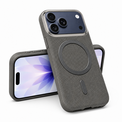 Grey Fabric Phone Case for Apple iPhone 18 Pro, protective smartphone cover, drop protection case, lightweight phone case, premium fabric mobile cover, everyday protective case