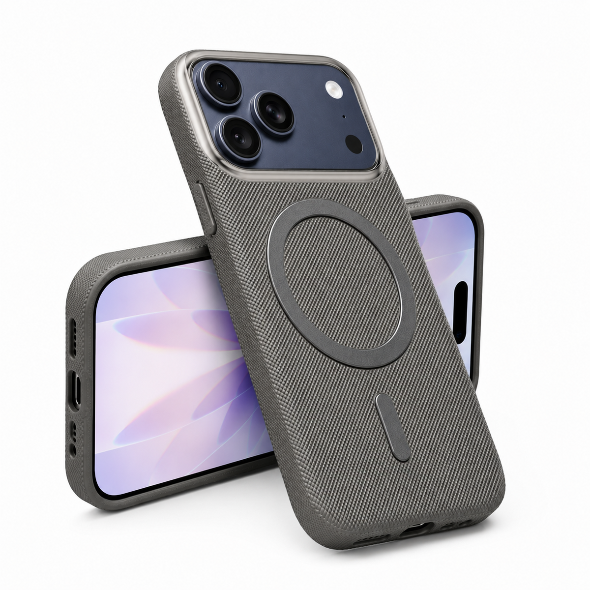 Apple iPhone 18 Pro Max Grey Fabric Case, MagSafe phone case, premium protective cover, durable mobile case, scratch-resistant phone cover, wireless charging compatible case
