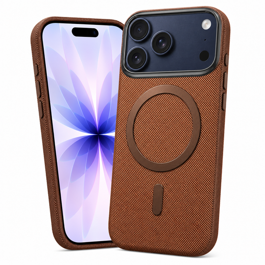 Brown Fabric MagSafe Protective Case for Apple iPhone 17 Pro Max Shockproof Phone Cover