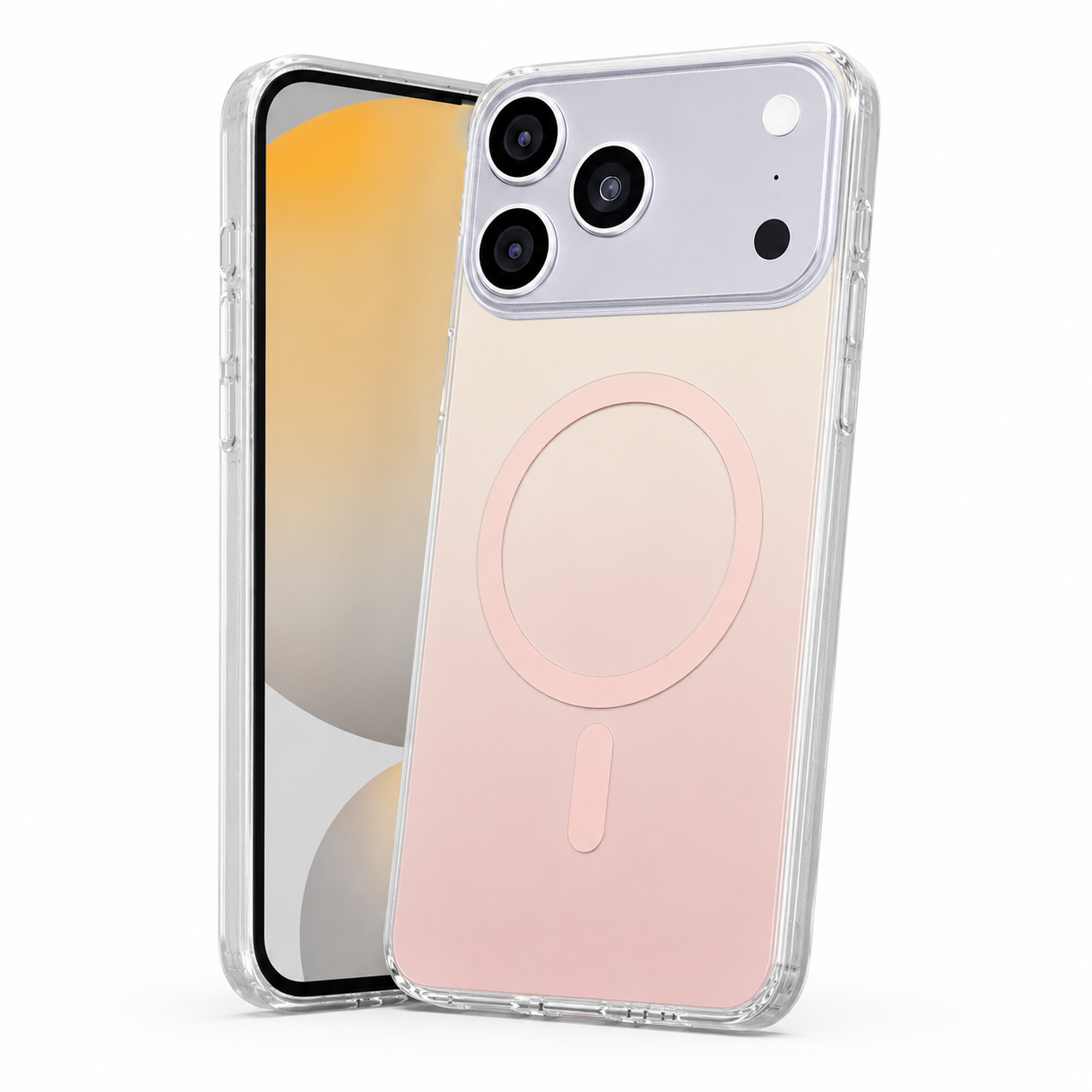 Transparent pink phone cover for Apple iPhone 17 Pro, shockproof protective case