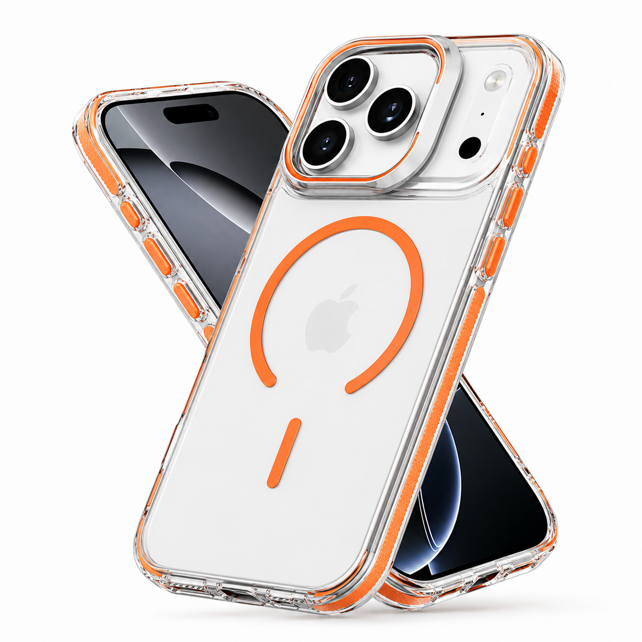 Slim Orange iPhone 17 Pro Max Case with Built-In Stand, Scratch Resistant Smartphone Cover