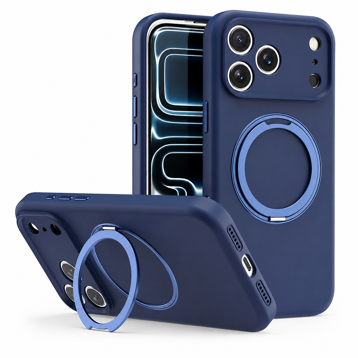 Premium Blue MagSafe Smartphone Case with Ring Stand Anti Scratch Protective Cover