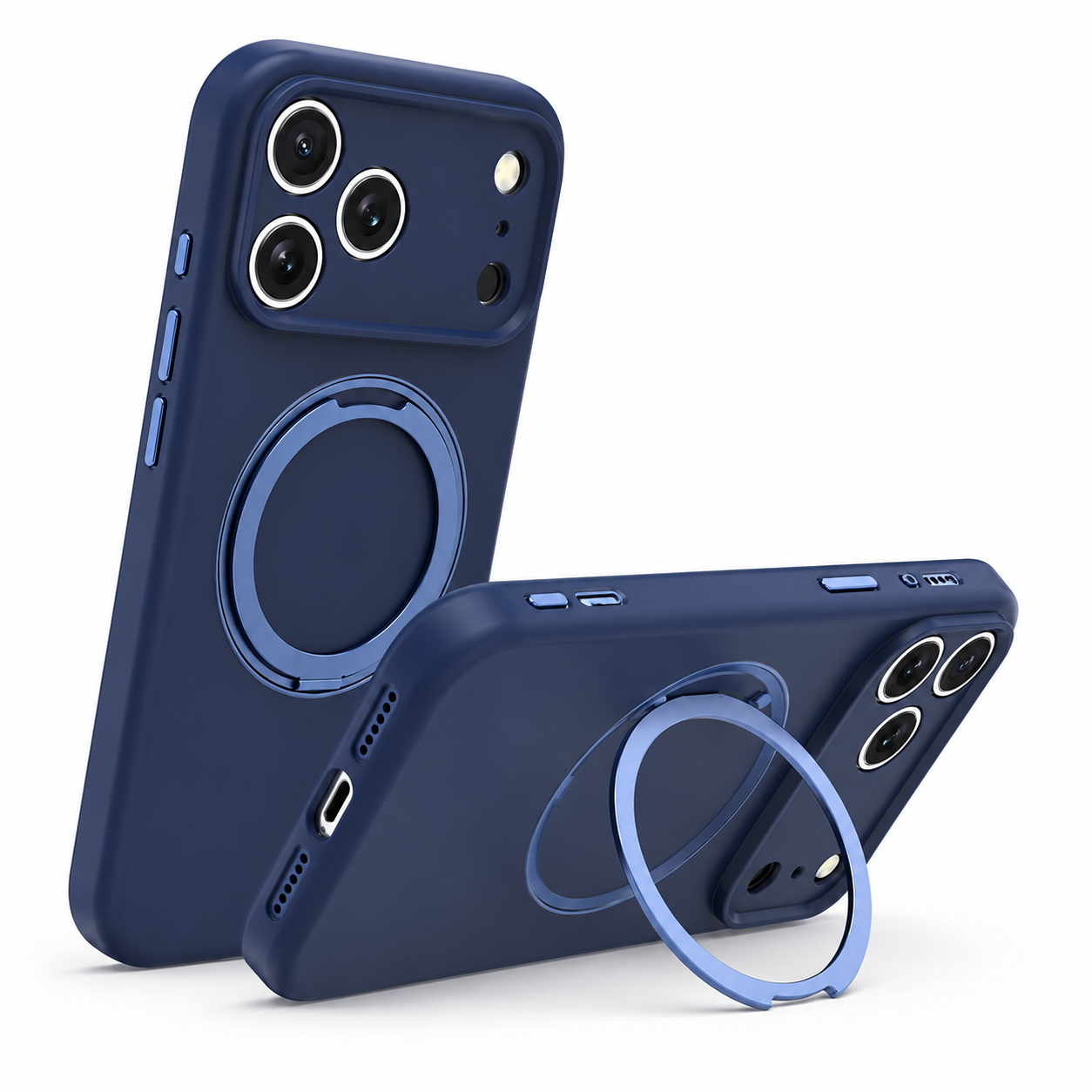 Blue MagSafe Silicone Ring Stand Case for Apple iPhone 17 Pro Max Shockproof Protective Phone Case