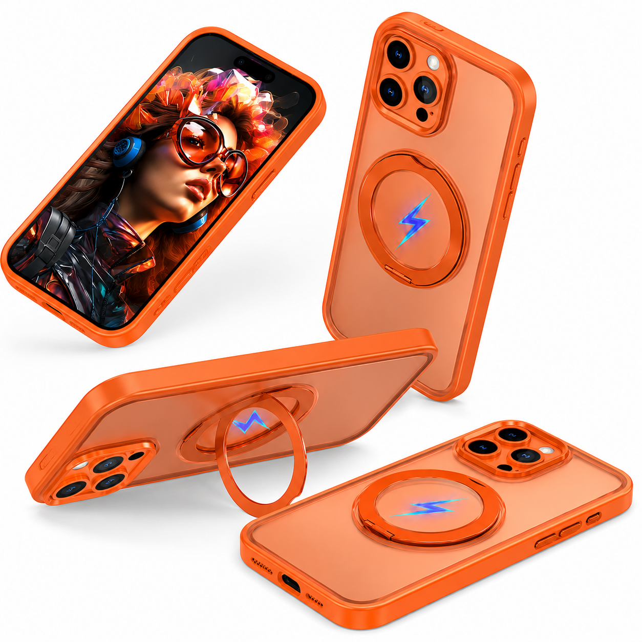 Military Grade Orange Ring Stand Case Compatible with Apple iPhone 17 Pro