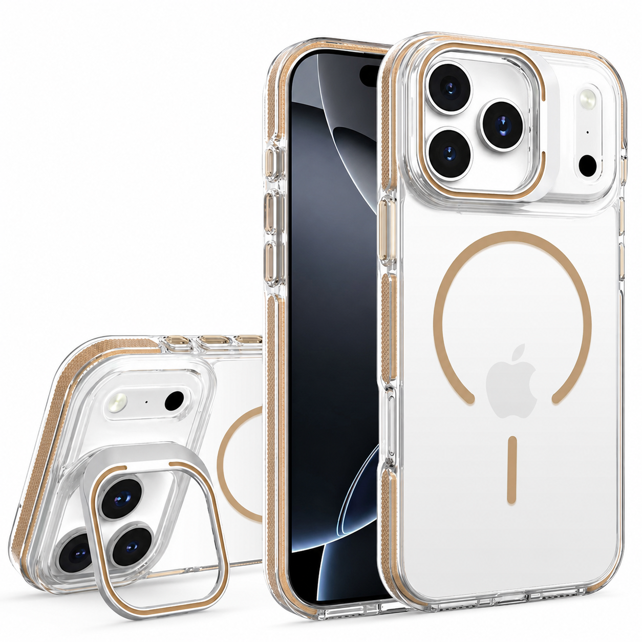 Desert Titanium iPhone 17 Pro Max Case, MagSafe Case, Kickstand Phone Cover, Shockproof Protective Case