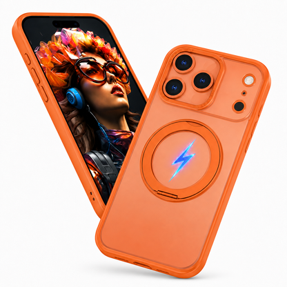 Slim Protective Orange Mobile Cover for Apple iPhone 17 Pro Max with Built-In Ring Holder