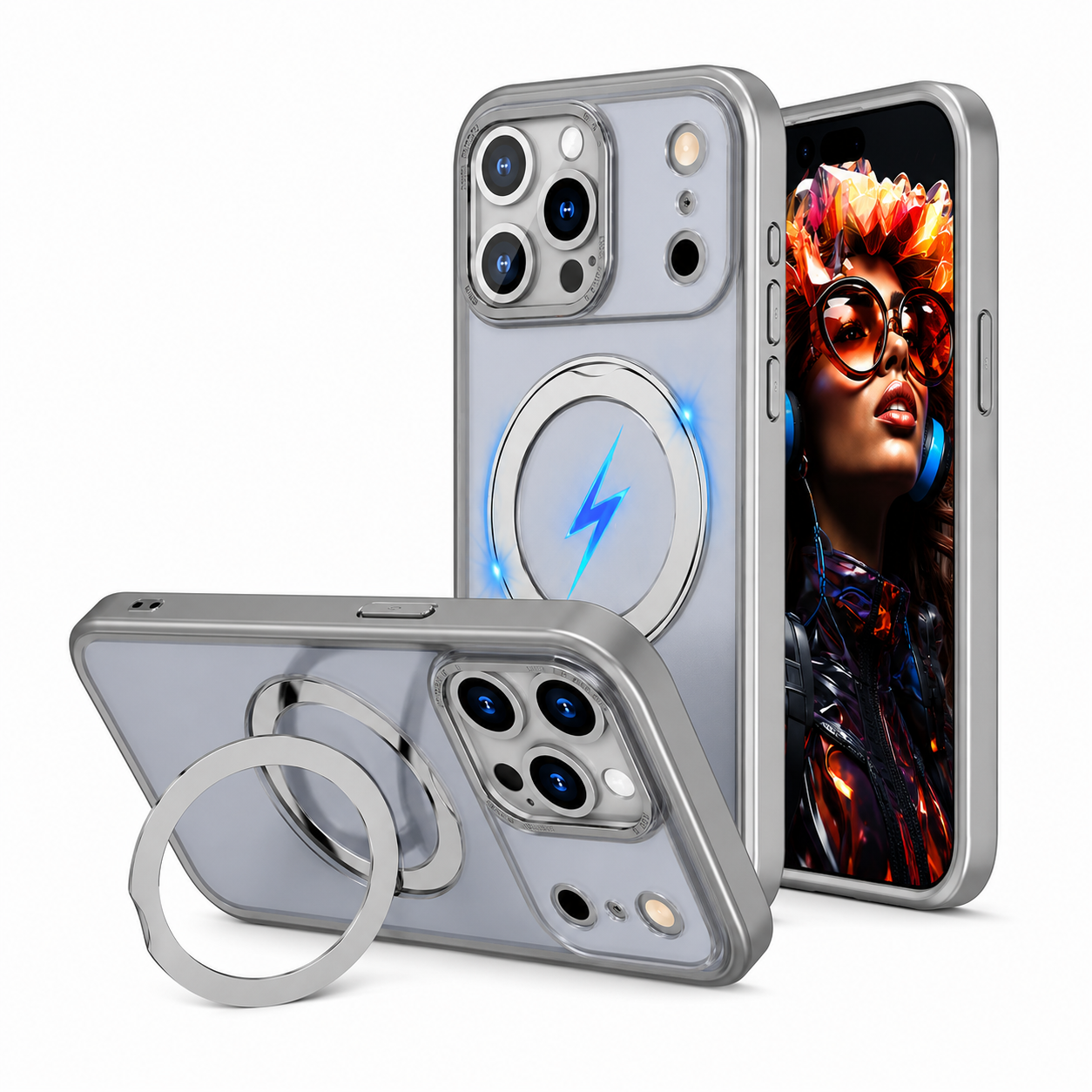 Durable Grey iPhone 17 Pro Case with MagSafe Charging and Kickstand Feature