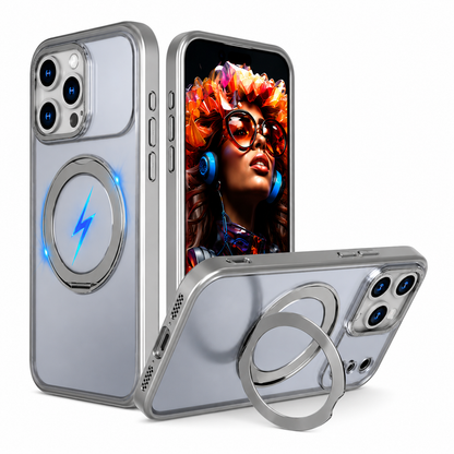 Shockproof Magnetic Phone Cover iPhone 17 Pro Grey Ring Stand Case